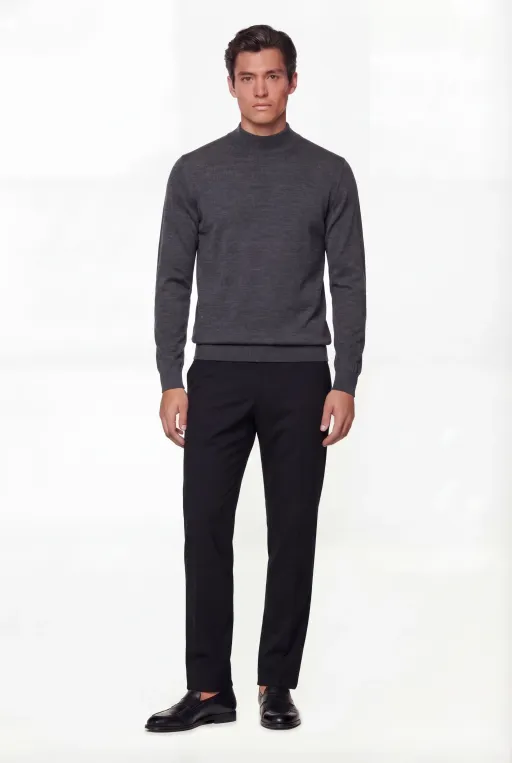 Mock Neck Knit Sweater – Anthracite Grey – Super Fine Merino Wool thumbnail 3