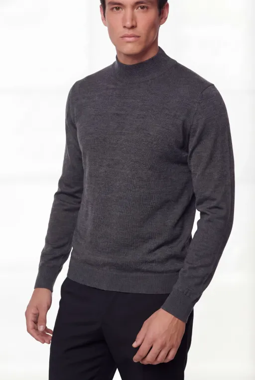 Mock Neck Knit Sweater – Anthracite Grey – Super Fine Merino Wool thumbnail 1