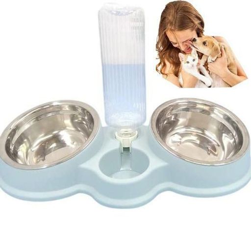 Ensemble 3-en-1 Gamelle Et Fontaine À Eau Pour Animaux, Conception Ergonomique Et Durable, Bleu thumbnail 4