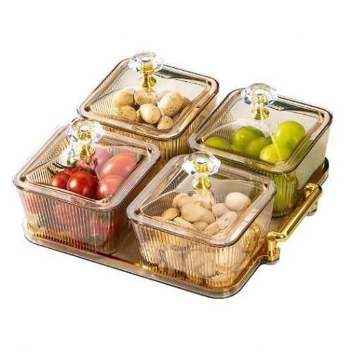 Set De 4 Bols Avec Couvercles Et Plateau, Présentation Élégante Pour Huiles, Miel Et Gourmandises thumbnail 2