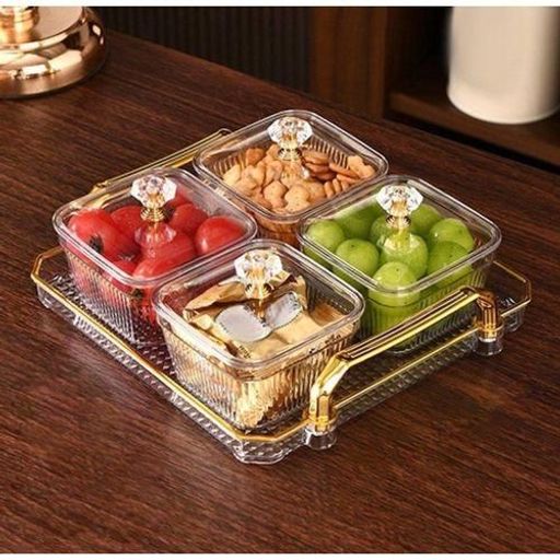 Set De 4 Bols Avec Couvercles Et Plateau, Présentation Élégante Pour Huiles, Miel Et Gourmandises thumbnail 1