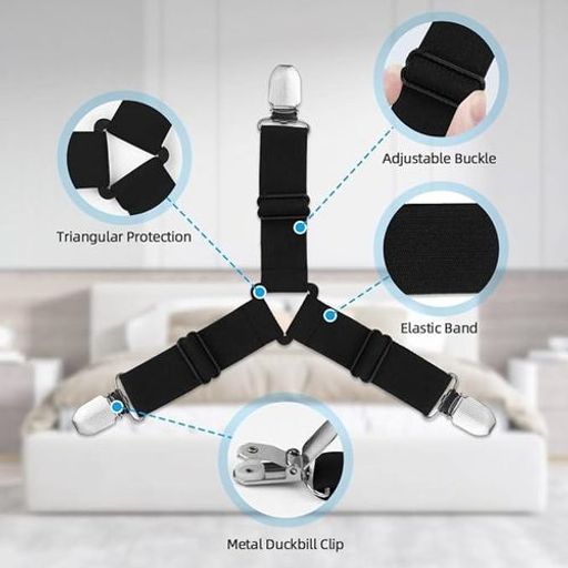 Lot De 4 Sangles Élastiques Pour Draps, Fixation Solide Et Réglable Sous Le Matelas thumbnail 1