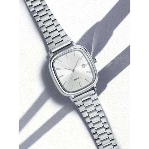 Montre Élégant Avec Indicateur De Date Pour Homme Acier Poli Cadran Argenté thumbnail 1