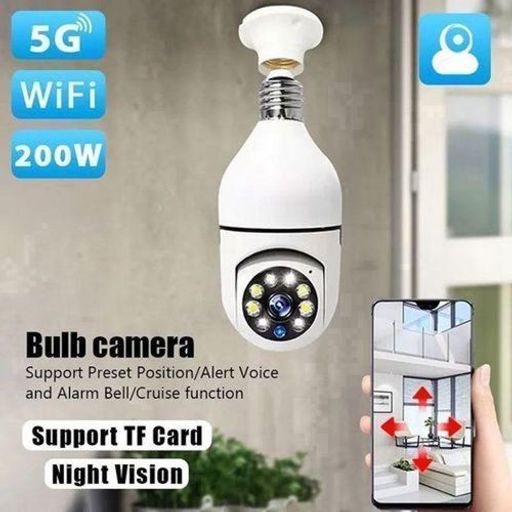 Ampoule Caméra De Surveillance Wifi 360° E27– Vision Nocturne Hd 1080p, Détection De Mouvement et Audio Bidirectionnel thumbnail 1