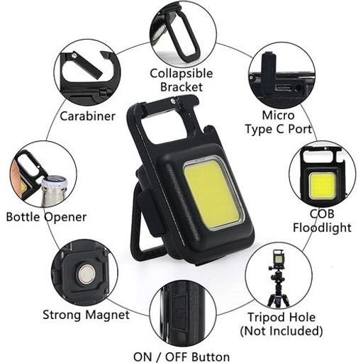 Mini Lampe De Poche Porte-clés, Led Rechargeable Portable Avec Crochet, 4 Modes thumbnail 2