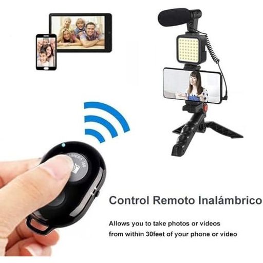 Support De Téléphone Portable Pour Vlogging, Kit Avec Microphone, Lumière Led, Trépied Et Télécommande thumbnail 4