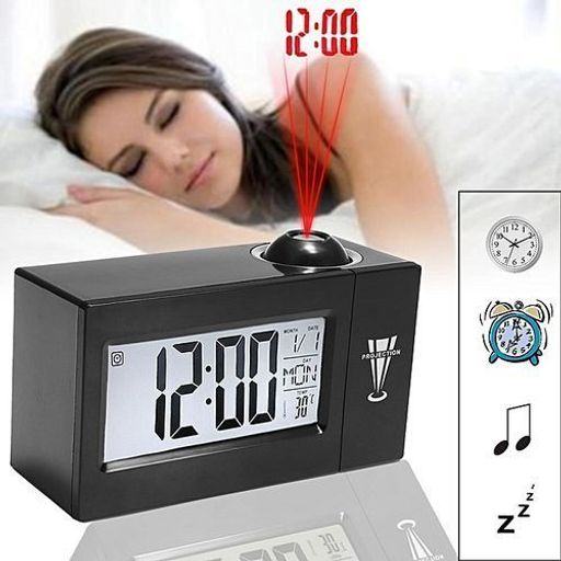 Horloge Numérique Alarme Réveil Lcd Projection Numérique Mur Rétro-éclairage Météo thumbnail 1