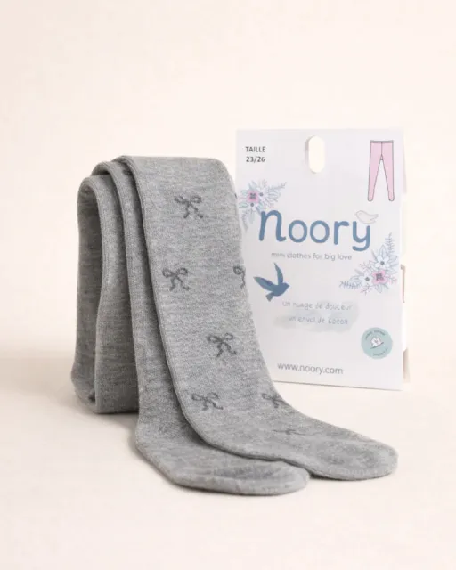 Collant Enfant En Coton Organic Motif Nœuds – Gris Clair thumbnail 2