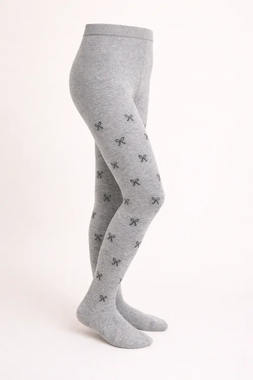 Collant Enfant En Coton Organic Motif Nœuds – Gris Clair thumbnail 1