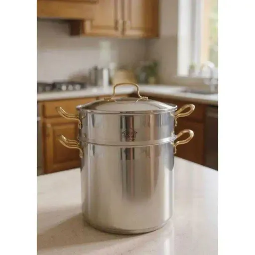 Couscoussier - Inox - 8Litres - Couvercle en Verre - Anses Bronze  thumbnail 2