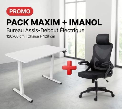 Pack Imanol + Maxim Bureau Assis-debout Électrique Blanc thumbnail 1