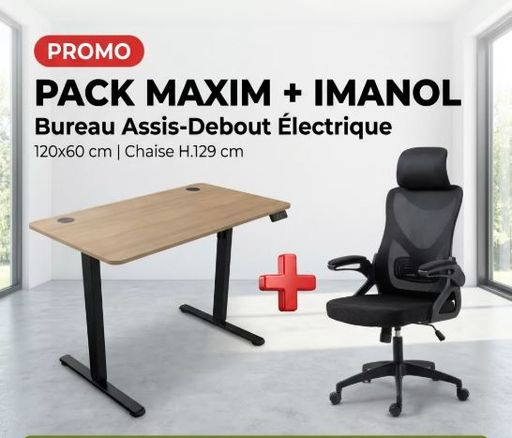 Pack Imanol + Maxim Bureau Assis-debout Électrique Chêne thumbnail 2