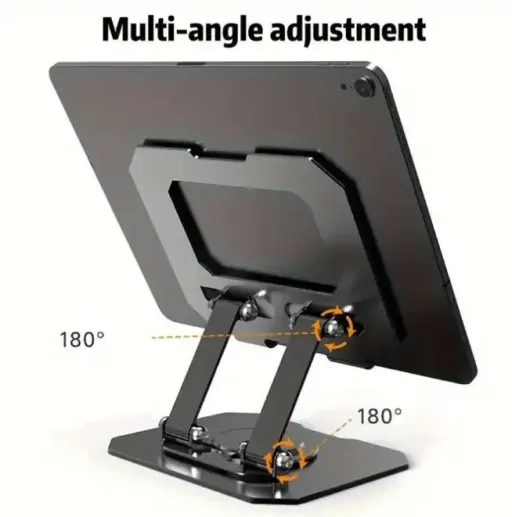 Support De Tablette En Aluminium – Rotation 360°, Pliable – Noir thumbnail 2
