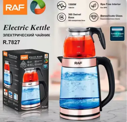 Bouilloire Électrique Raf À Double Pot En Verre – Théière Électrique – (0.5l + 2.2l) thumbnail 2
