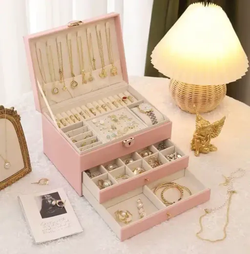 Boîte À Bijoux Moderne Verrouillable Avec Clé – Double Tiroir – Grande Capacité thumbnail 2