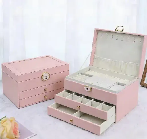 Boîte À Bijoux Moderne Verrouillable Avec Clé – Double Tiroir – Grande Capacité thumbnail 1