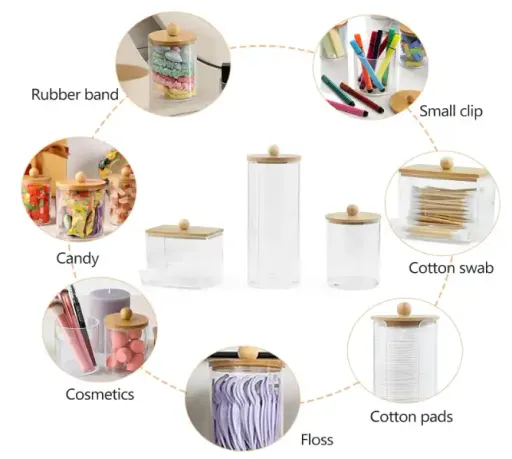 Ensemble De 3 Pots Porte-coton-tiges Transparent – Rangement Salle De Bain thumbnail 3