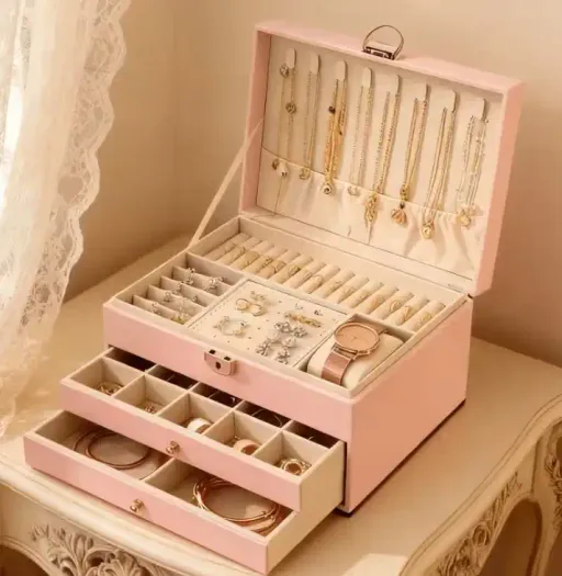 Boîte À Bijoux Moderne Verrouillable Avec Clé – Double Tiroir – Grande Capacité thumbnail 4