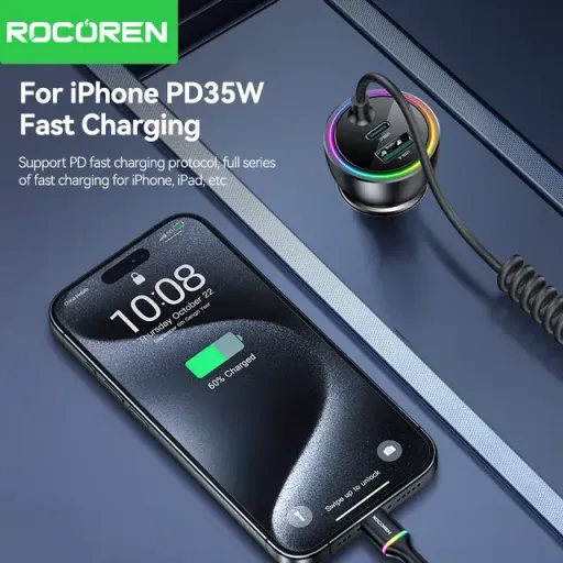 Rocoren Chargeur De Voiture 70w Usb-c Avec Câble Led thumbnail 4