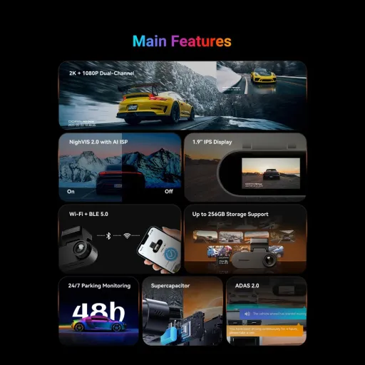 Ddpai N2 Dual 2k Dash Cam – Caméra Voiture Avant & Arrière Avec Super Condensateur Et Nightvis 2.0 thumbnail 4