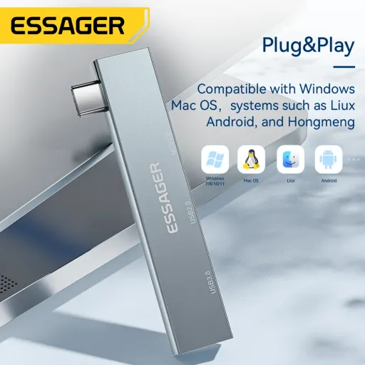 Essager Airies 3-en-1 Usb Type-c – Charge Haute Vitesse Et Multifonction Portable thumbnail 3