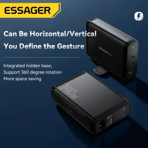 Essager Chargeur De Bureau 140w Gan Usb Type C , Charge Rapide Qc4.0, Pd3.0 thumbnail 4