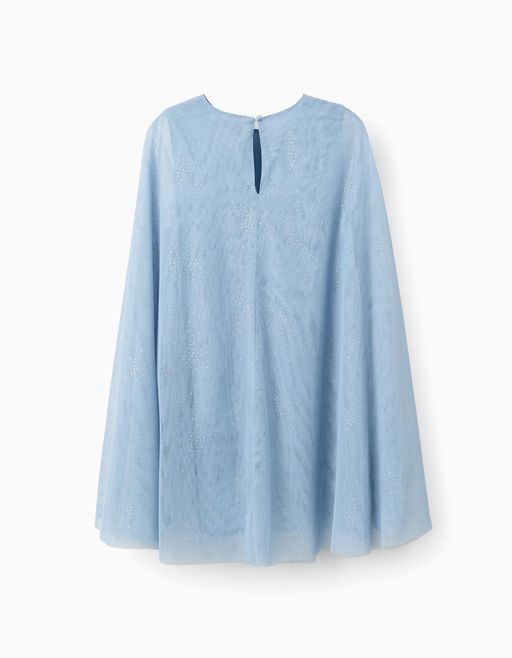 Sleeveless Tulle Dress With Cape Sleeves And Glitter thumbnail 2