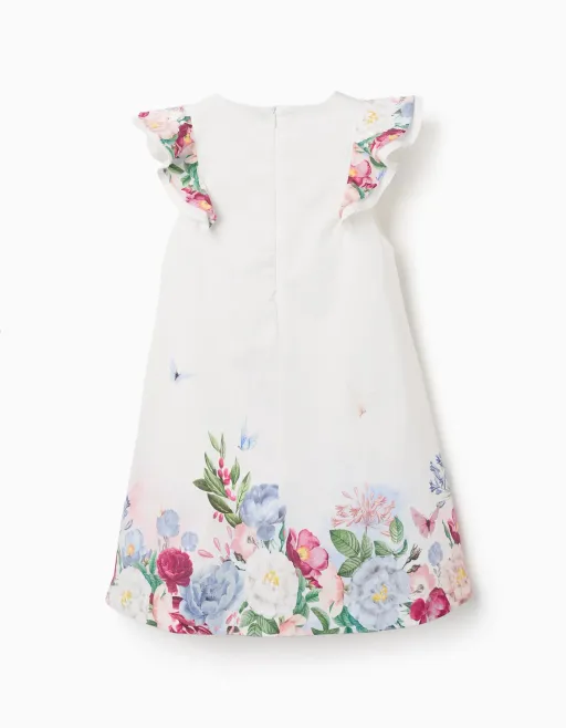 Cotton Dress With Flowers And Ruffled Sleeves thumbnail 2