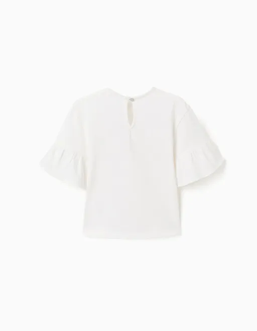 T-shirt En Coton À Volants Et Nœud Brodé thumbnail 3