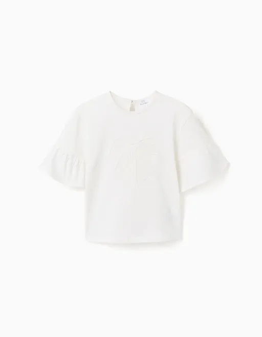 T-shirt En Coton À Volants Et Nœud Brodé thumbnail 1