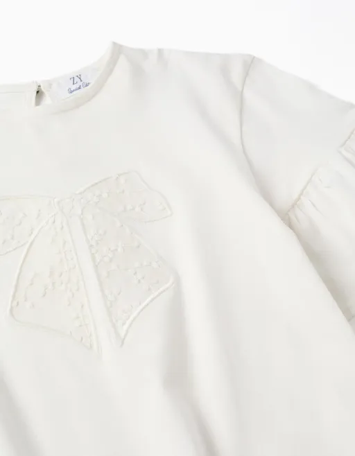 T-shirt En Coton À Volants Et Nœud Brodé thumbnail 2