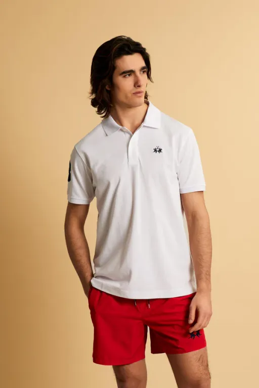 Polo En Piqué Stretch Avec Numéro Sur La Manche – Ray thumbnail 3