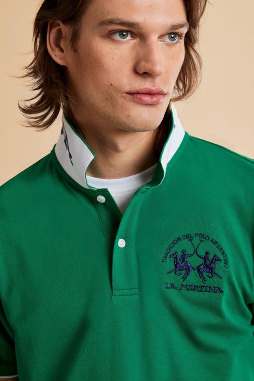 Polo Homme Manches Courtes En Piqué Stretch Avec Logo Iconic Team - Miguel thumbnail 4