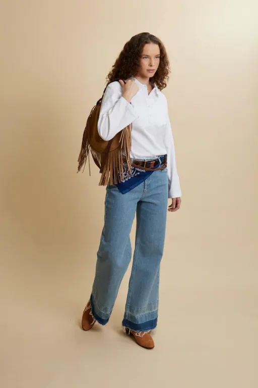 Jean Wide Leg En Denim À Bord Brut – Clyde thumbnail 4