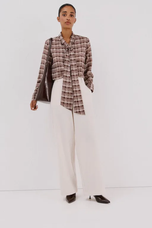 Blouse À Imprimé À Carreaux Avec Nœud thumbnail 1