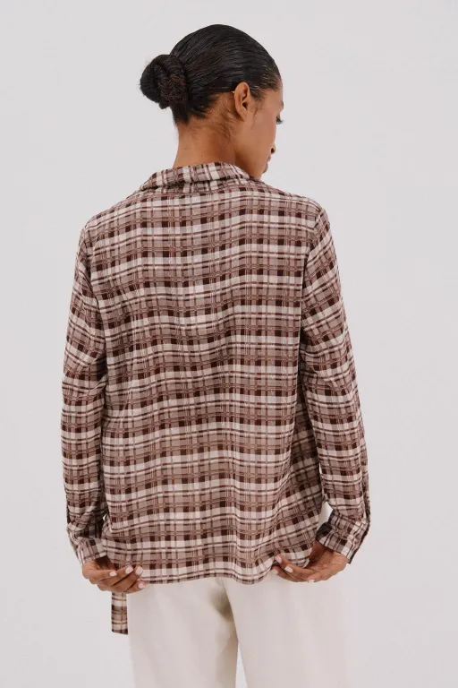 Blouse À Imprimé À Carreaux Avec Nœud thumbnail 4