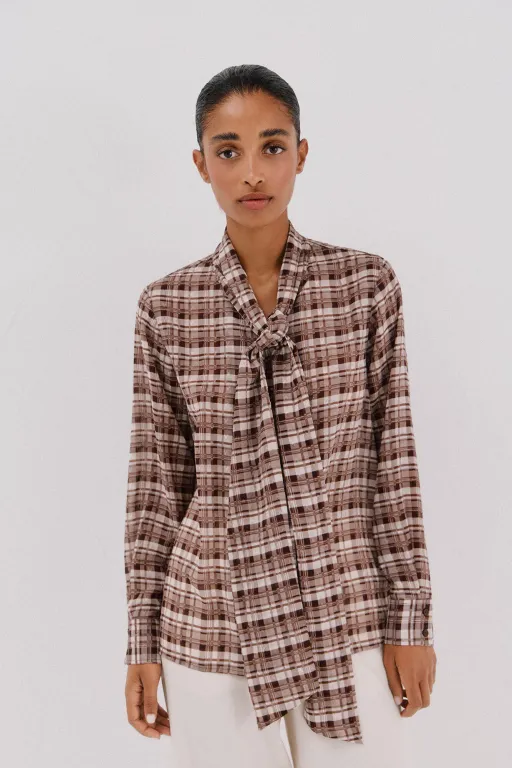 Blouse À Imprimé À Carreaux Avec Nœud thumbnail 3
