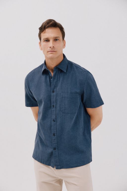 Chemise À Manches Courtes En Coton Et Lin Uni thumbnail 1