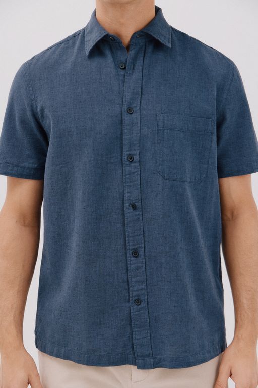Chemise À Manches Courtes En Coton Et Lin Uni thumbnail 3