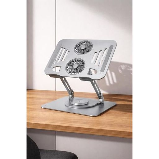 Support Pour Ordinateur Portable Rotatif En Alliage D’aluminium, Avec Ventilateurs De Refroidissement, Cooling Lapotp Stand thumbnail 3