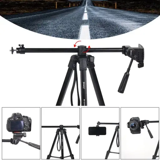 Trépied Professionnel En Aluminium Pour L'appareil Photo Et Téléphone Portable 2in1 1.7m Horizontal Axis Tripod Kp-2209 thumbnail 1