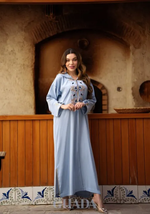 Djellaba Makhzaniya Avec Broderie En Skalli thumbnail 2