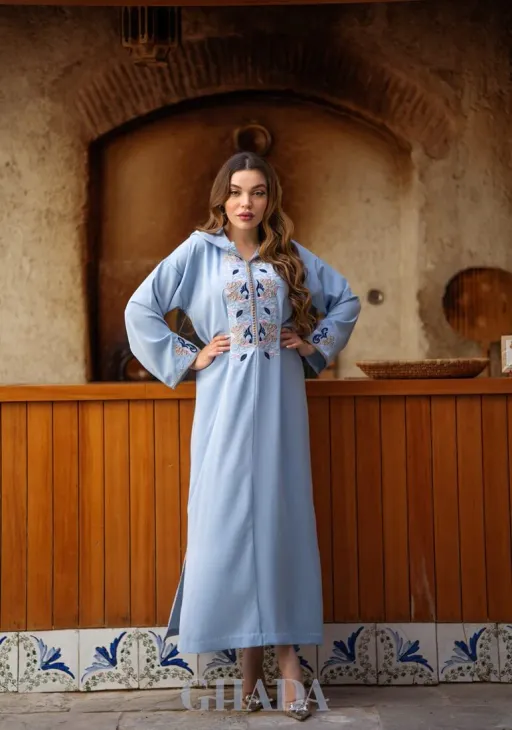 Djellaba Makhzaniya Avec Broderie En Skalli thumbnail 1