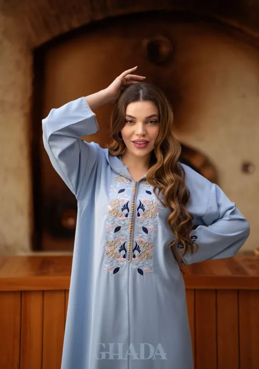 Djellaba Makhzaniya Avec Broderie En Skalli thumbnail 3