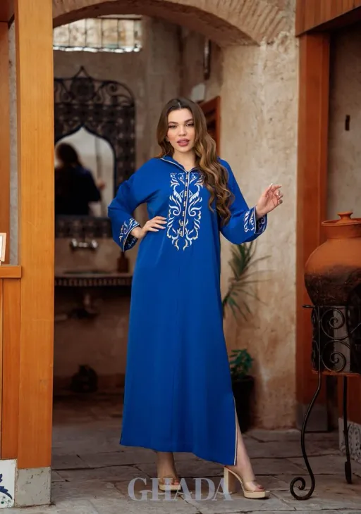 Djellaba Makhzaniya Avec Broderie En Skalli thumbnail 1