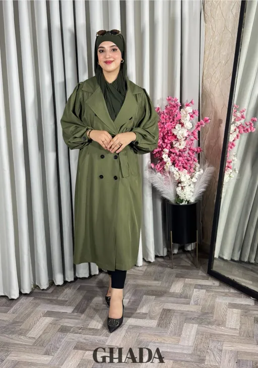 Trench-coat Oversize En Vert Kaki thumbnail 2