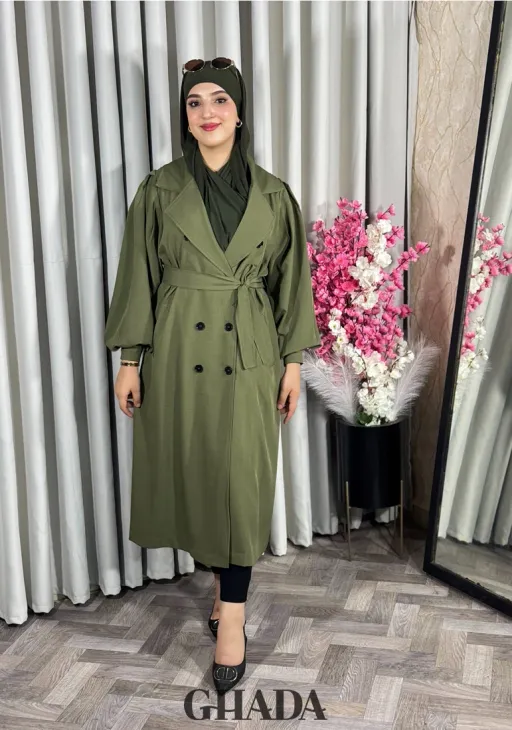 Trench-coat Oversize En Vert Kaki thumbnail 4