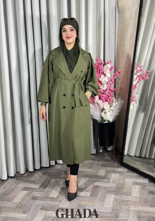 Trench-coat Oversize En Vert Kaki thumbnail 3