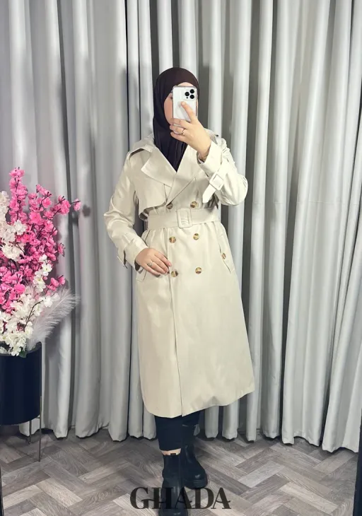 Trench-coat Long En Beige Clair thumbnail 3