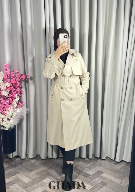 Trench-coat Long En Beige Clair thumbnail 2
